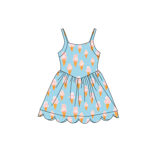 Preorder (moq 5)Baby Girls Strap Ice Cream Sprinkles Scallop Shorts Knee Length Dresses