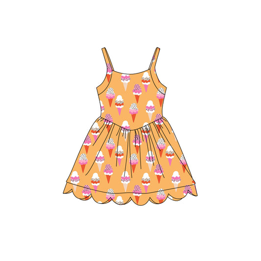 Preorder (moq 5)Baby Girls Strap Ice Cream Sprinkles Scallop Shorts Knee Length Dresses