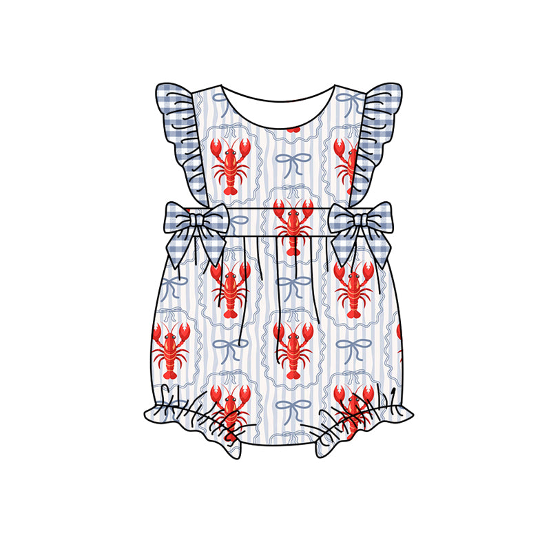preorder(moq 5) Baby Girls Blue Flutter Sleeve Bows Crayfishes Ruffle Rompers