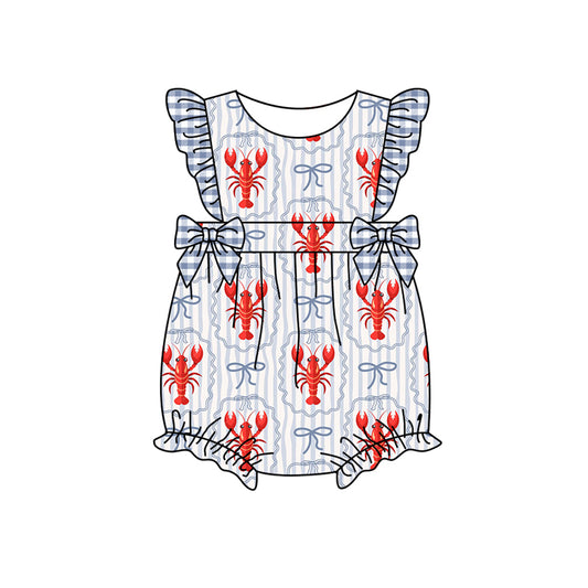 preorder(moq 5) Baby Girls Blue Flutter Sleeve Bows Crayfishes Ruffle Rompers