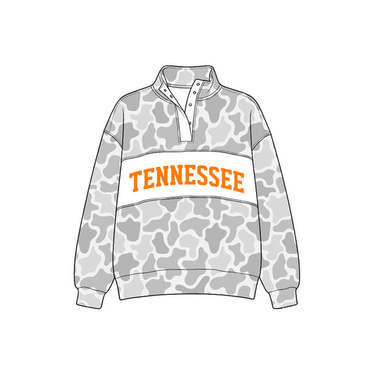 Preorder (moq5) Baby Boys Long Sleeve Grey Camo Tennessee Team Zip Pullovers Top