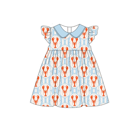 Preorder (moq 5)Baby Girls Bows Crayfishes Checked Collar Knee Length Dresses