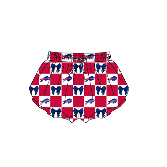 Preorder (moq 5)Baby Girls Blue Bulls Bows Checked Team Ruffle Shorts Bottom