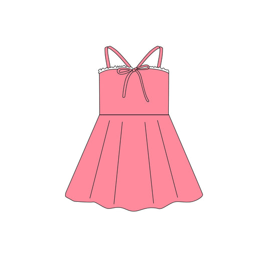 Preorder (moq 5)Baby Girls Strap Peach Bow Top Knee Length Dresses