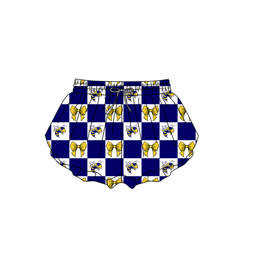 Preorder (moq 5)Baby Girls Hornets Bows Checked Team Ruffle Shorts Bottom