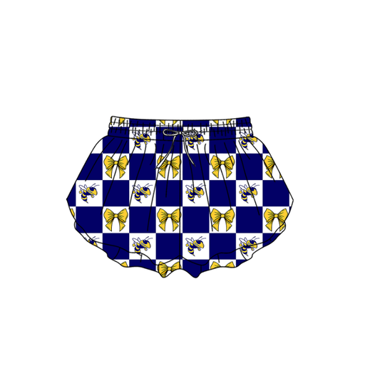 Preorder (moq 5)Baby Girls Hornets Bows Checked Team Ruffle Shorts Bottom