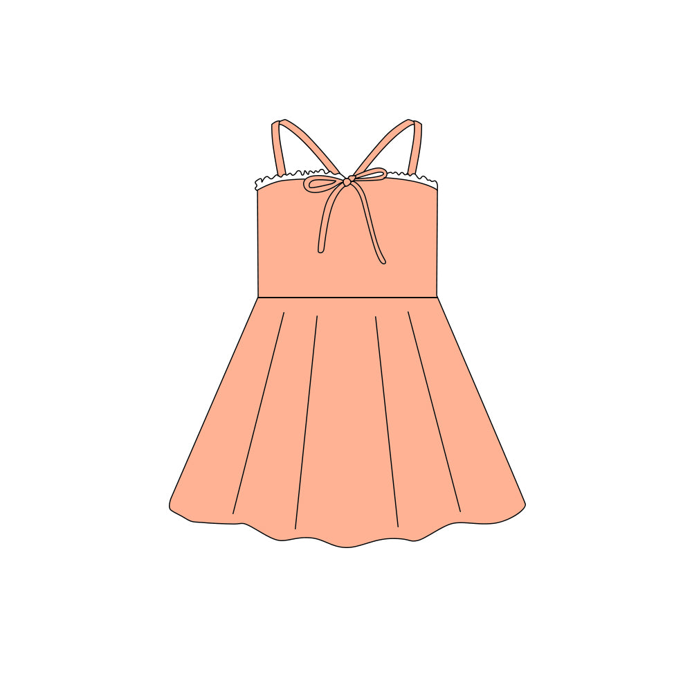 Preorder (moq 5)Baby Girls Strap Orange Bow Top Knee Length Dresses