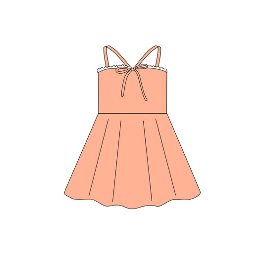 Preorder (moq 5)Baby Girls Strap Orange Bow Top Knee Length Dresses