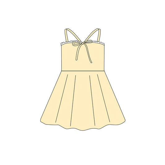 Preorder (moq 5)Baby Girls Strap Yellow Bow Top Knee Length Dresses