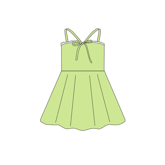 Preorder (moq 5)Baby Girls Strap Green Bow Top Knee Length Dresses