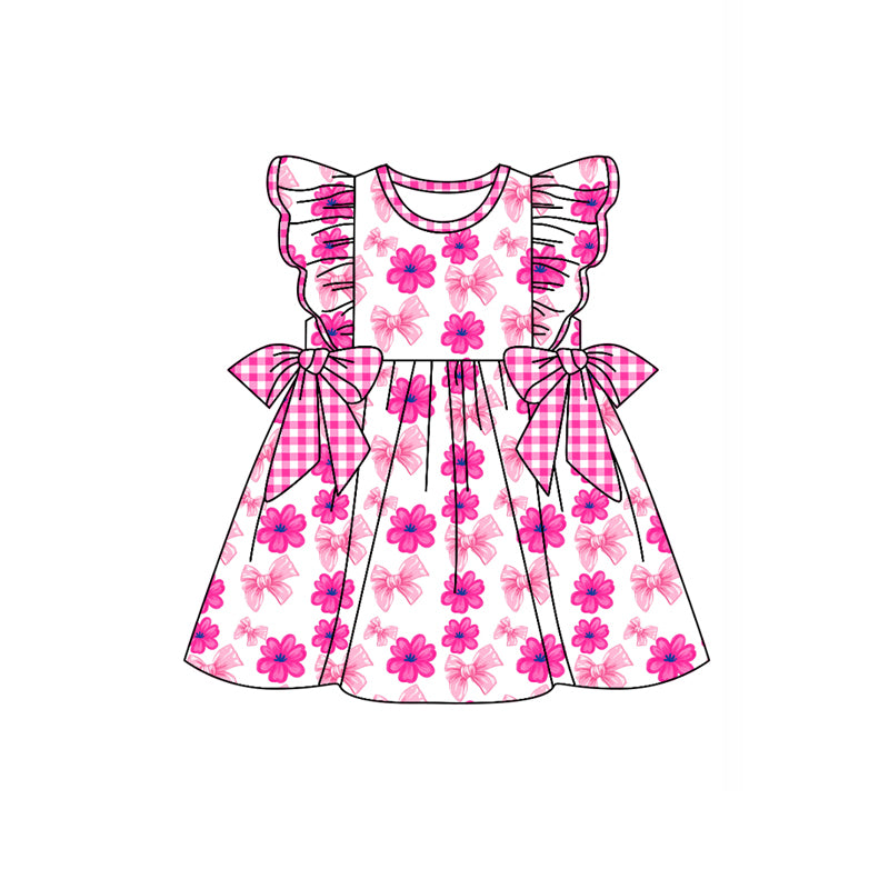 Preorder (moq 5)Baby Girls Flutter Sleeve Flowers Bows Knee Length Dresses