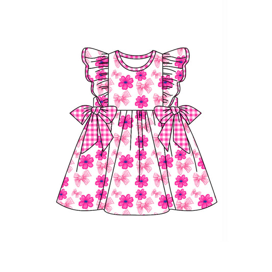Preorder (moq 5)Baby Girls Flutter Sleeve Flowers Bows Knee Length Dresses