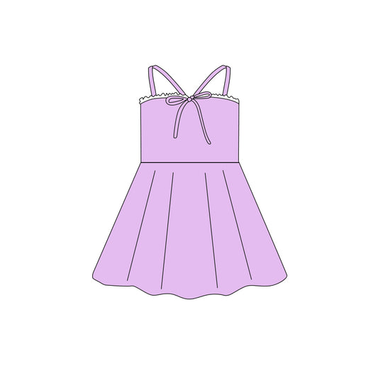 Preorder (moq 5)Baby Girls Strap Lavender Bow Top Knee Length Dresses