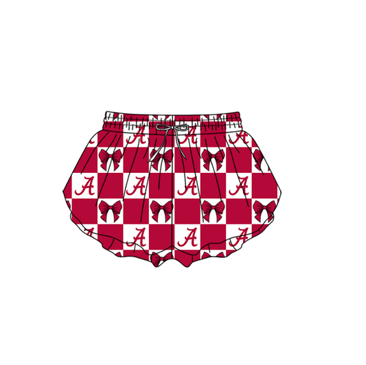 Preorder (moq 5)Baby Girls Red A Bows Checked Team Ruffle Shorts Bottom