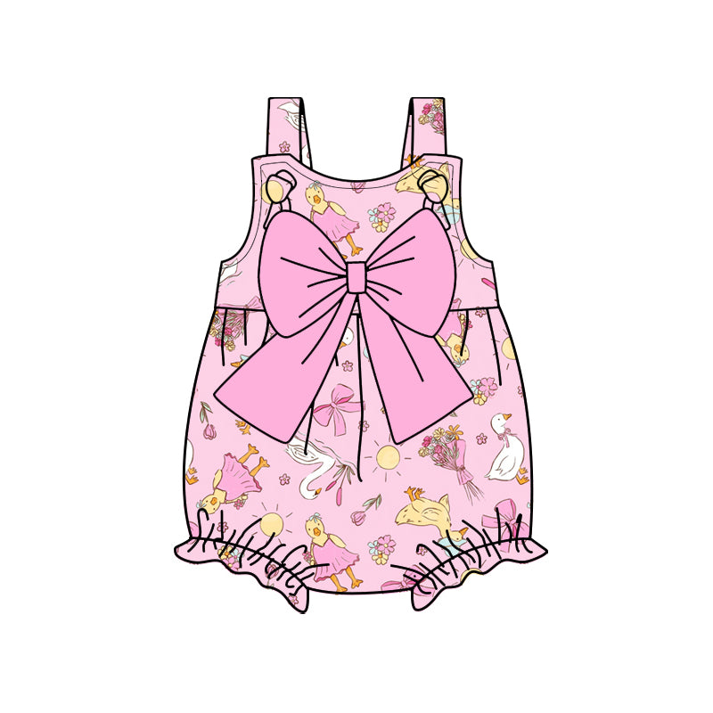 Preorder (moq 5)Baby Girls Pink Strap Flowers Gooses Ruffle Rompers