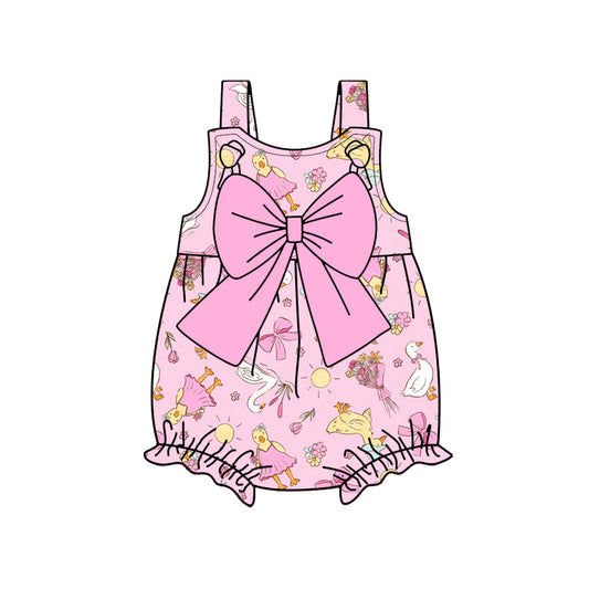 Preorder (moq 5)Baby Girls Pink Strap Flowers Gooses Ruffle Rompers