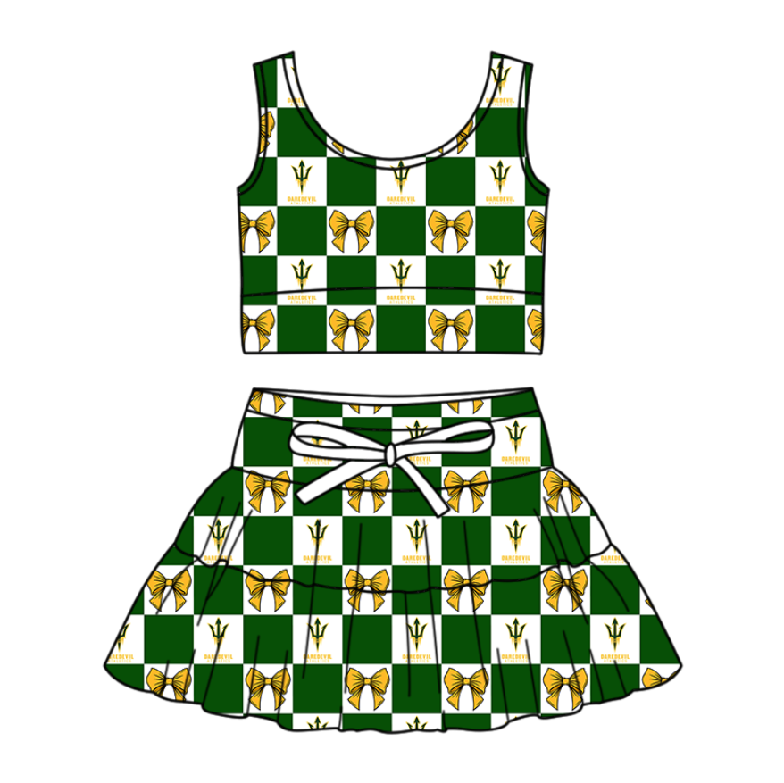 Preorder (moq 5)Baby Girls Daredevil Bows Checked Vest Top Skirt Short Team Clothes Sets