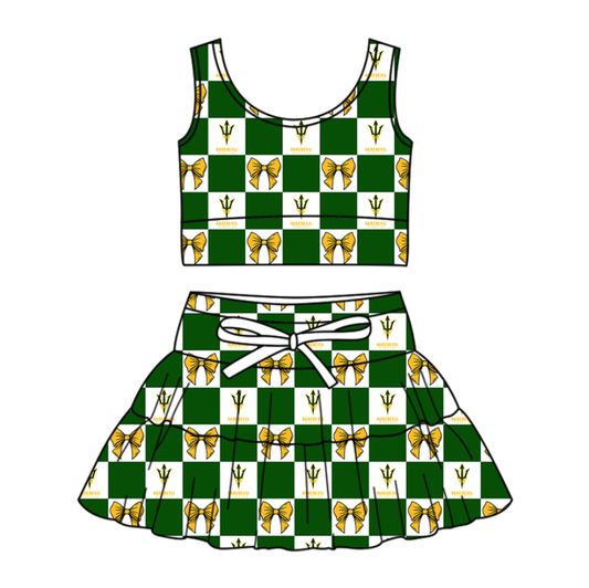 Preorder (moq 5)Baby Girls Daredevil Bows Checked Vest Top Skirt Short Team Clothes Sets