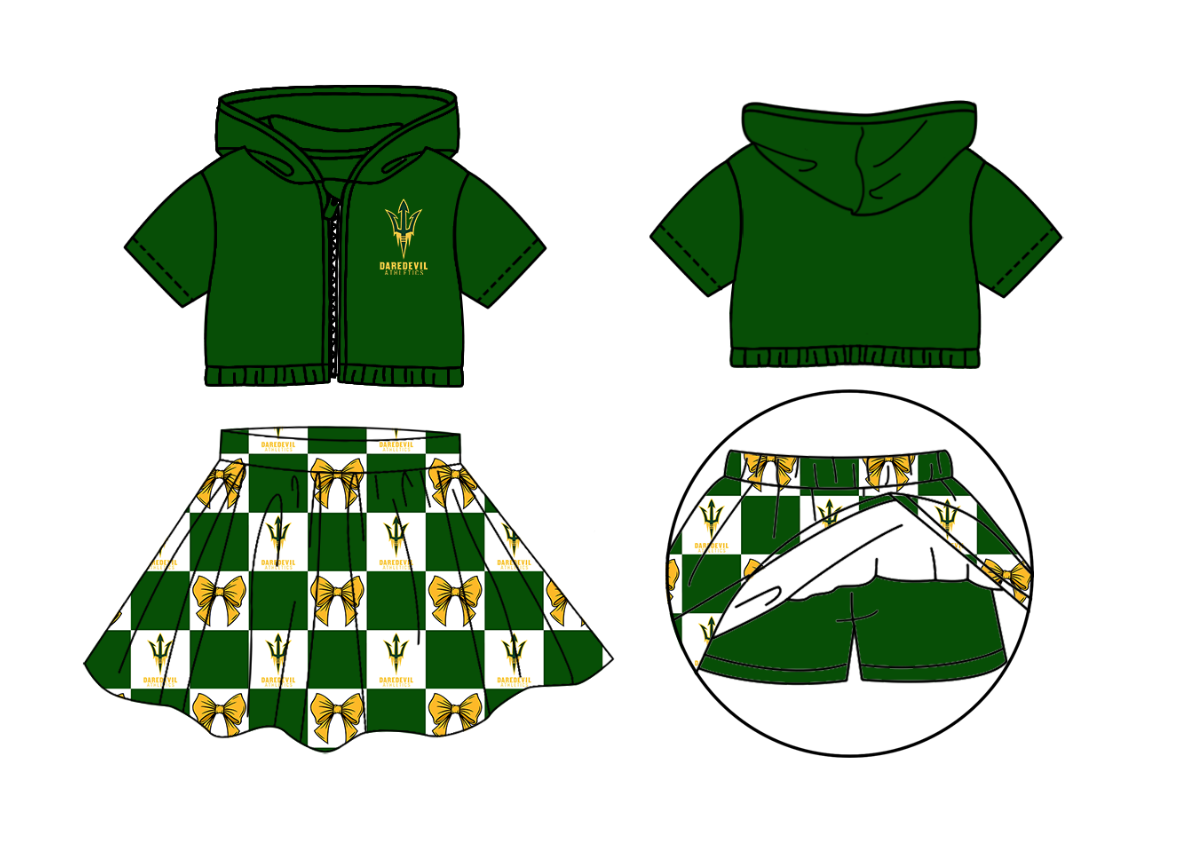 Preorder (moq 5)Baby Girls Daredevil Bows Zip Hoodie Jackets Skirt Short Team Clothes Sets