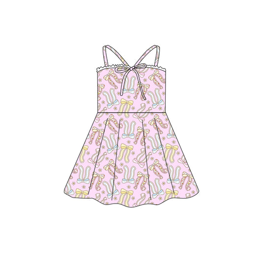 Preorder (moq 5)Baby Girls Strap Colorful Flowers Bow Top Knee Length Dresses