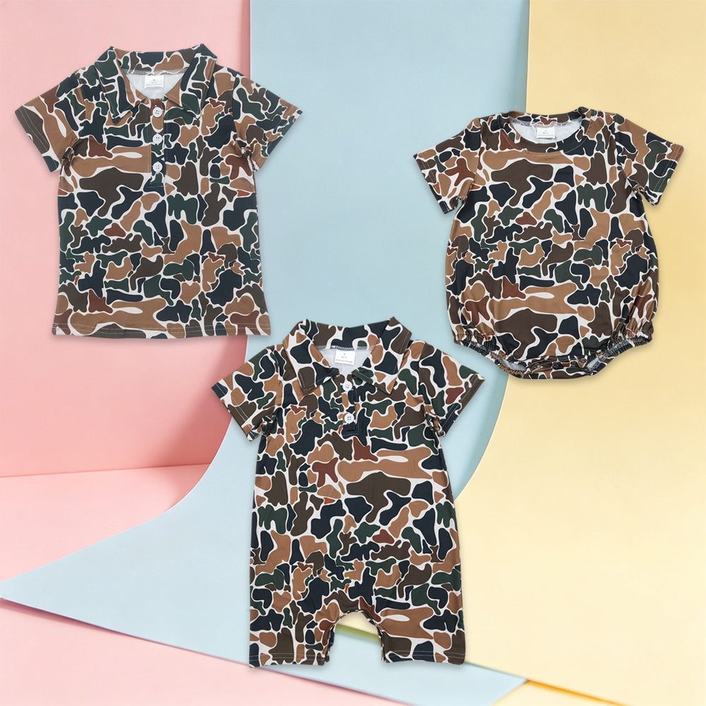USA Shop Sibling Baby Boys Southern Dark Brown Camo Button Polo Shirts Top Rompers