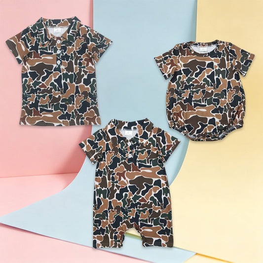 USA Shop Sibling Baby Boys Southern Dark Brown Camo Button Polo Shirts Top Rompers