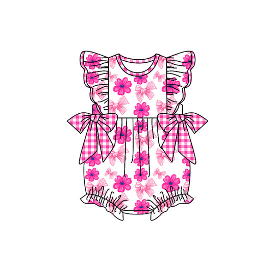 preorder(moq 5) Baby Girls Flutter Sleeve Flowers Bows Ruffle Rompers