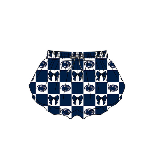 Preorder (moq 5)Baby Girls Navy Leopard Bows Checked Team Ruffle Shorts Bottom
