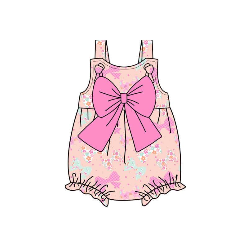 Preorder (moq 5)Baby Girls Pink Strap Flowers Bows Ruffle Rompers