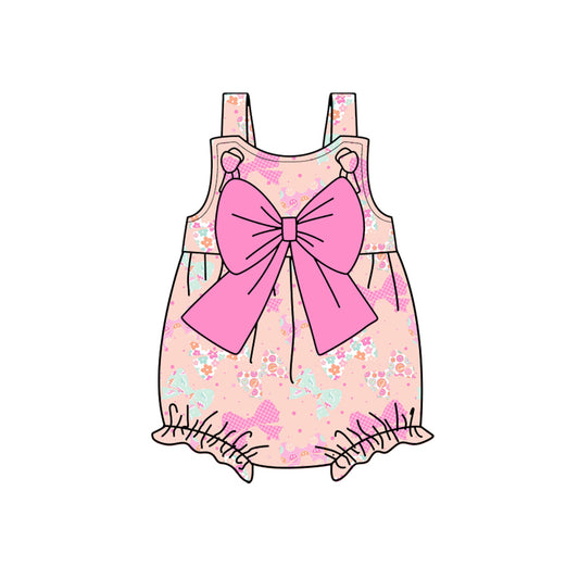 Preorder (moq 5)Baby Girls Pink Strap Flowers Bows Ruffle Rompers
