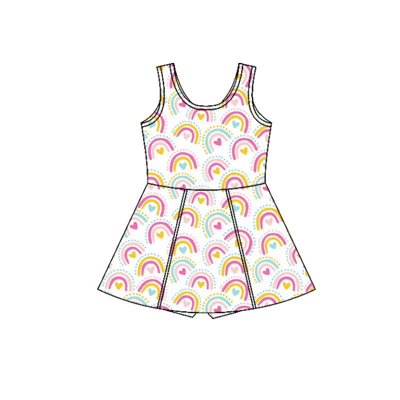 Preorder (moq 5)Baby Girls Sleeveless Colorful Rainbow Hearts Shorts Knee Length Dress
