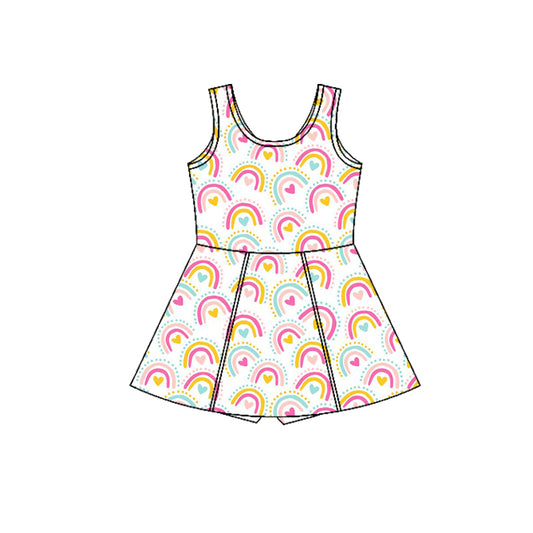 Preorder (moq 5)Baby Girls Sleeveless Colorful Rainbow Hearts Shorts Knee Length Dress