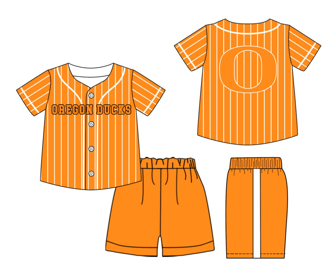 Preorder (moq 5)Baby Boys Orange Stripe Oregon Ducks Button Top Short Team Clothes Sets