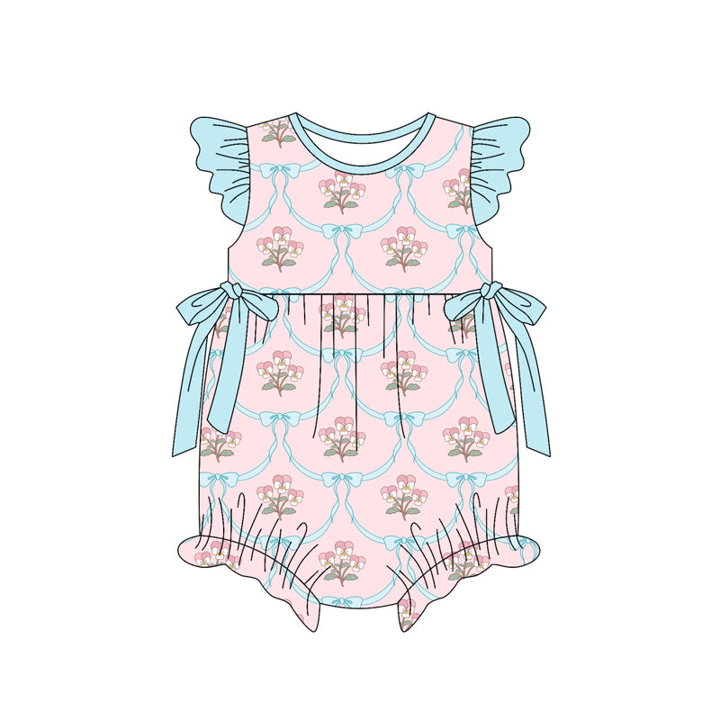 preorder(moq 5) Baby Girls Flutter Sleeve Flowers Bows Ruffle Rompers