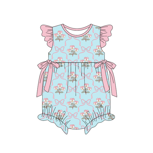 preorder(moq 5) Baby Girls Flutter Sleeve Flowers Bows Ruffle Rompers