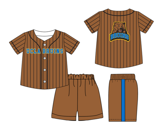 Preorder (moq 5)Baby Boys Black Stripe Ucla Bruins Button Top Short Team Clothes Sets