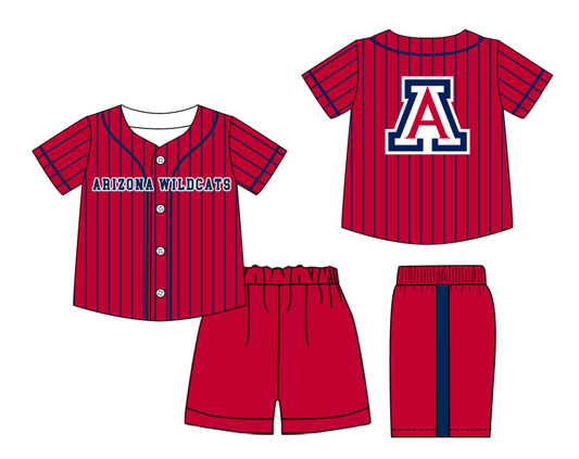 Preorder (moq 5)Baby Boys Navy Stripe Arizona Wildcats Button Top Short Team Clothes Sets
