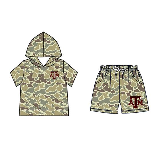 Preorder (moq 5)Baby Boys Khaki Camo ATM Hoodie Pockets Short Team Clothes Set