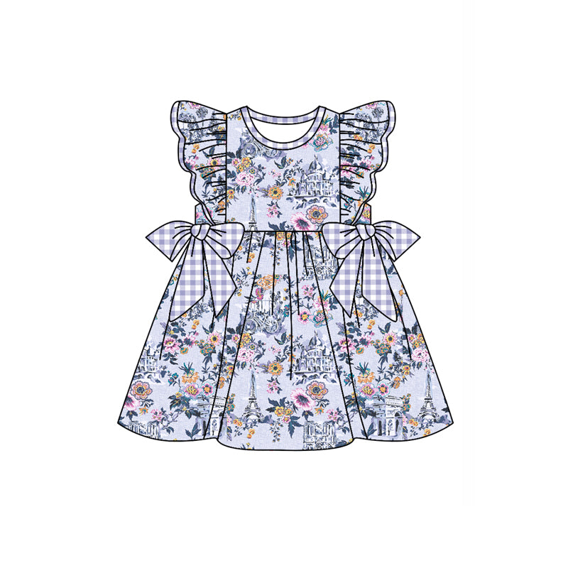 Preorder (moq 5)Baby Girls Flutter Sleeve Flowers Bows Knee Length Dresses