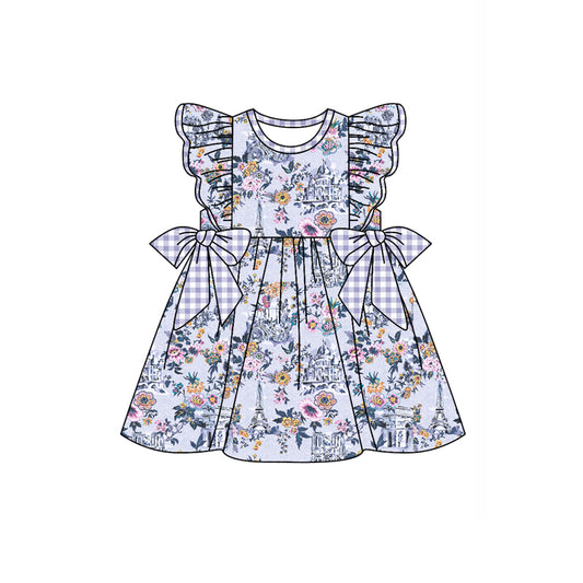 Preorder (moq 5)Baby Girls Flutter Sleeve Flowers Bows Knee Length Dresses