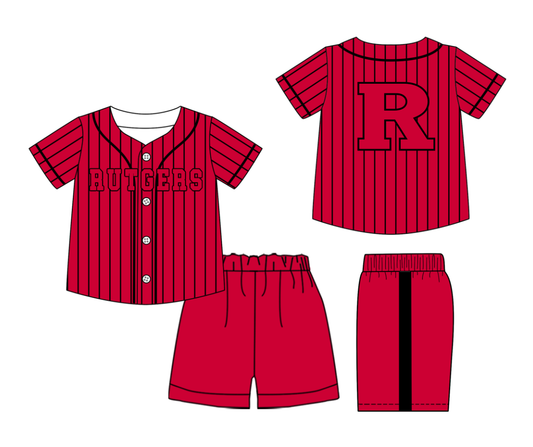 Preorder (moq 5)Baby Boys Purple Stripe Rutgers Button Top Short Team Clothes Sets