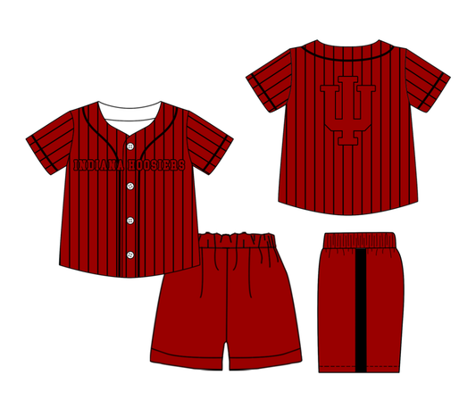 Preorder (moq 5)Baby Boys Black Stripe Indiana Hoosiers Button Top Short Team Clothes Sets