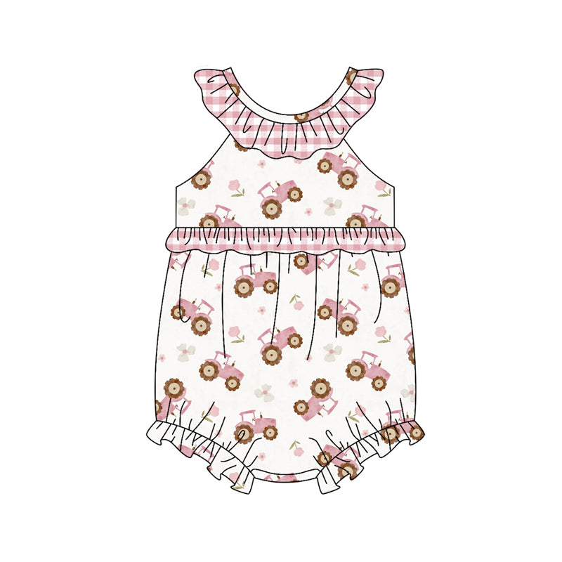 preorder(moq 5) Baby Girls Pink Flowers Trucks Farm Ruffle Rompers