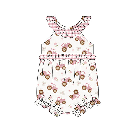 preorder(moq 5) Baby Girls Pink Flowers Trucks Farm Ruffle Rompers