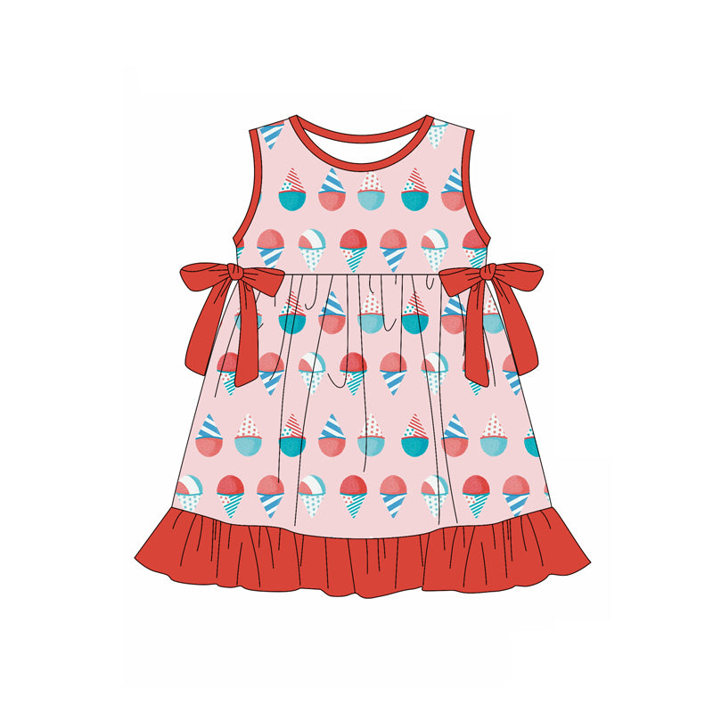 Preorder (moq 5)Baby Girls Sleeveless Ice Cream Bows Ruffle Knee Length Dresses