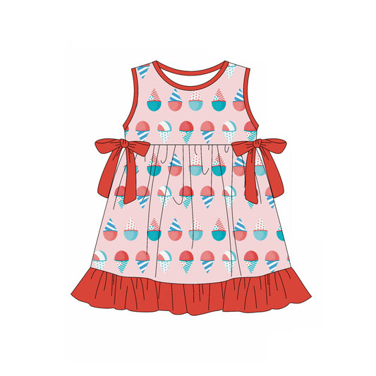 Preorder (moq 5)Baby Girls Sleeveless Ice Cream Bows Ruffle Knee Length Dresses