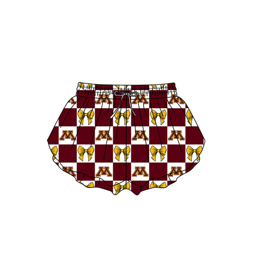 Preorder (moq 5)Baby Girls Red M Bows Checked Team Ruffle Shorts Bottom