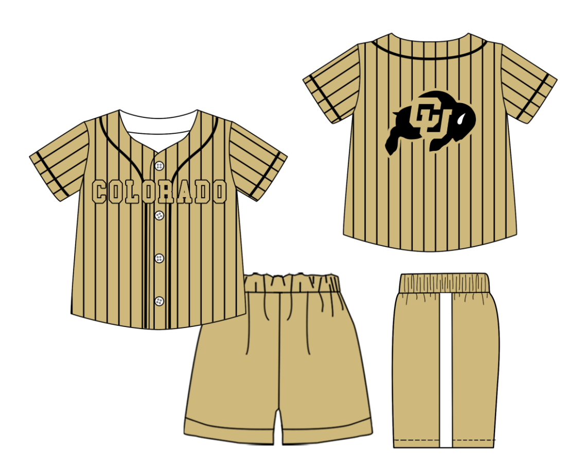 Preorder (moq 5)Baby Boys Black Stripe Colorado Button Top Short Team Clothes Sets