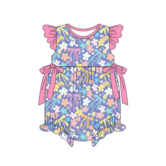 preorder(moq 5) Baby Girls Flutter Sleeve Flowers Bows Ruffle Rompers