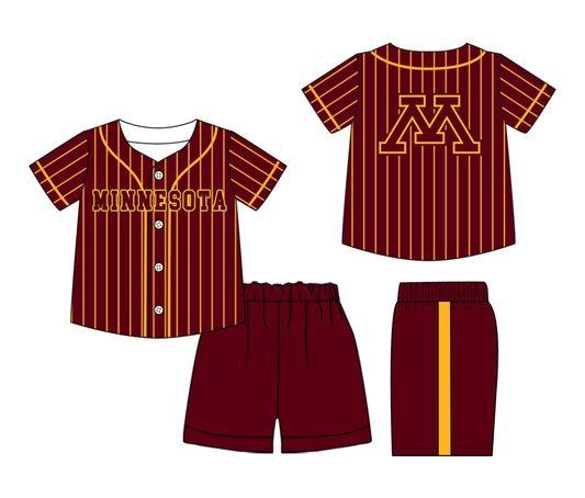 Preorder (moq 5)Baby Boys Yellow Stripe Minnesota Button Top Short Team Clothes Sets